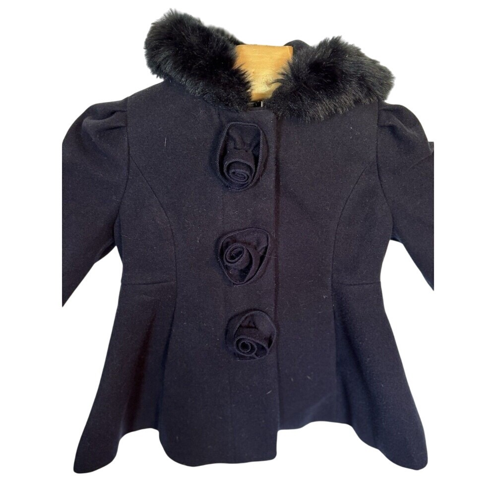 Rothschild Kids Black Faux Fur‎ Hooded Peacoat 18M